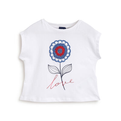 Girls White Applique Short Sleeve T-Shirt